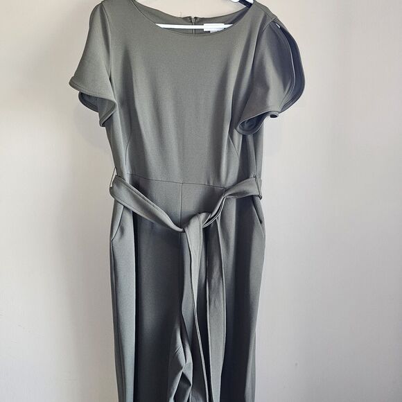 CALVIN KLEIN SIZE 14 TULIP SLEEVE JUMPSUIT JUMPER 1pc GREEN CASUAL PROFESSIONAL - Picture 2 of 9